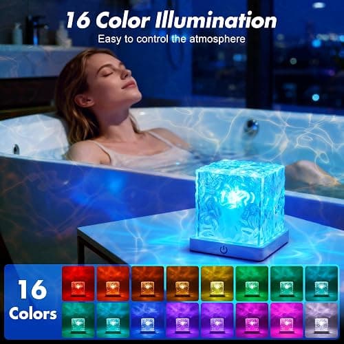 Rechargeable Shower Light No Wiring, 16 Color Changeable Ocean Wave Projector Light, Dimmable Waterproof Shower Lamp with Remote, Rotating Flame Water Ripple Lamp for Shower, Bathroom, Bedroom Decor thumbnail 2