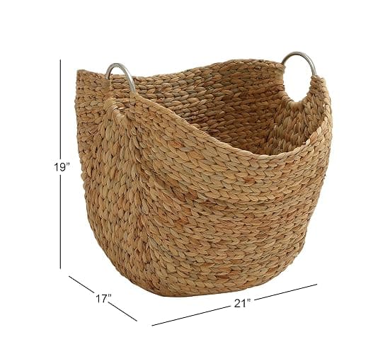 Deco 79 Seagrass Handmade Decorative and Functional Storage Basket Large Woven Basket Organizer with Ring Metal Handles, Basket for Storage 21" x 17" x 19", Brown thumbnail 3