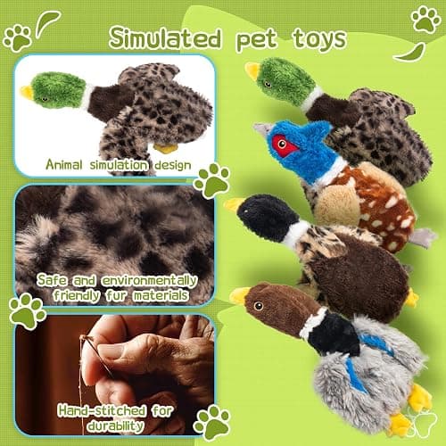 Calibonbon Dog Squeaky Toy Set – 4-Pack Durable Plush Duck, Pheasant, Goose for Small and Medium Dogs – Soft Bird Chew Toys with Crinkle Sound for Puppy Play, Interactive Training thumbnail 2