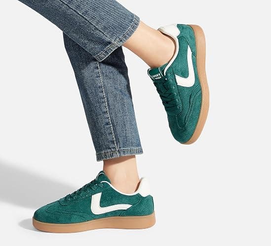 LUCKY STEP Women's Retro Fashion Sneakers Classic Casual Walking Shoes Non Slip Comfort Skate Shoes - 8 - Green Beige thumbnail 6