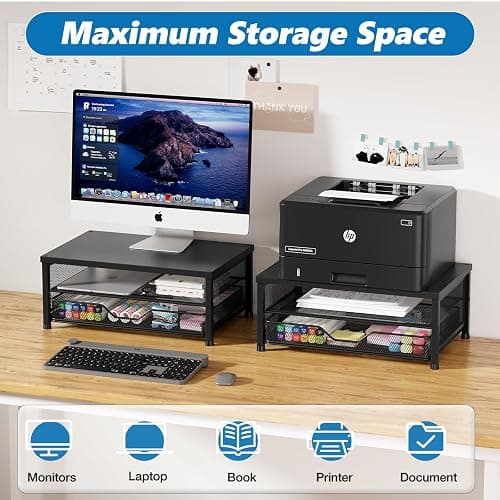 OPNICE Computer Monitor Stand Riser, Desk Organizer with Drawer, Laptop Stand, Office Desk Accessories & Workspace Desktop Organizers Storage for Office Supplies(Black) thumbnail 3