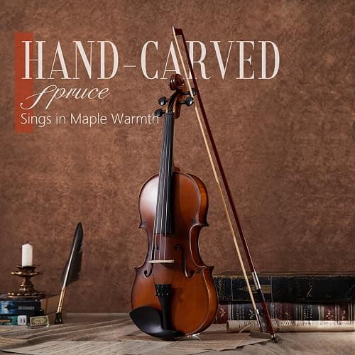 AKLOT Handcrafted Full Size Violin: Solid Wood Matte Fiddle, Acoustic Beginner 4/4 Violin Kit with Hard Case, Lesson Book, Bow, Shoulder Rest, Extra Strings, Tuner, Fretboard Stickers (VRT-AmiMS) thumbnail 2