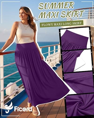 Ficerd 3 Pack Plus Size Maxi Skirts for Curvy Women Pockets Casual 2026 Boho Summer Flowy Long Skirt a Line High Waist Dress thumbnail 5