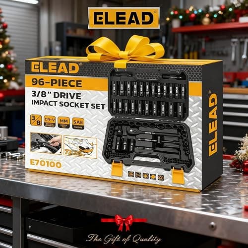 ELEAD 3/8" Drive Impact Socket Set, 96-Piece Deep & Shallow Socket Set Metric and Standard Full with Adapters, Ratchet Handle, Universal Joint, Extension Bar, Screwdriver Bit Sets, Spark Plug Sockets thumbnail 9