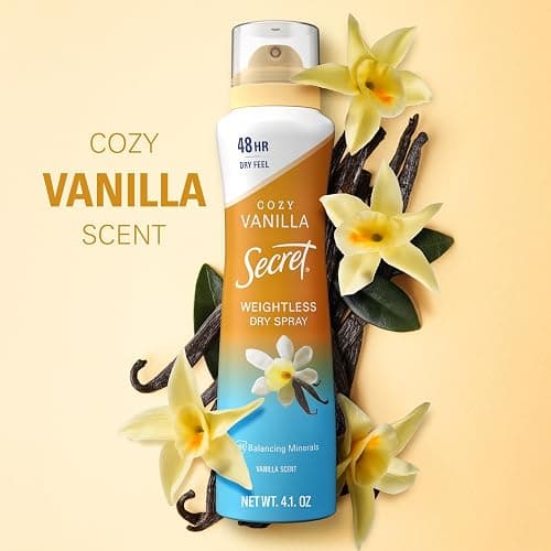 Secret Dry Spray Antiperspirant Deodorant for Women, 48hr Weightless Sweat & Odor Protection, Gentle on Skin, Cozy Vanilla Scent, 4.1 oz (Pack of 3) thumbnail 8