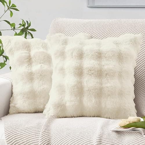 MIULEE Plüsch Kissenbezug 50x50 cm Kissenbezüge Flauschig Kissen Sofakissen Fell Beide Seiten Kurze Wolle Dekokissen Luxus Square Kissenhülle für Sofa für Schlafzimmer Waschbar Deko Cremeweiß 2er Set - Image 1