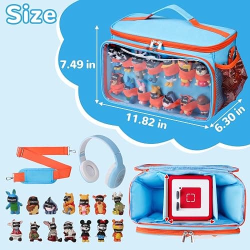ahzske Carrying Case Compatible with Tonies Box with Clear Front Window, Large Storage Bag with 14 Elastic Bands for Tonies Figures Characters, Travel Organizer Case for Tonie Accessories (Blue) thumbnail 3