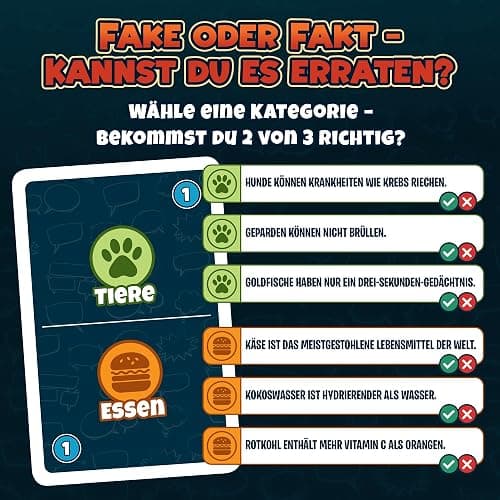 Fakt oder Fake – Lustiges Kartenspiel für Erwachsene & Familie | Quiz- & Partyspiel | 480 Fakten & Fakes in 10 Kategorien | Deutsche Ausgabe | Für 2+ Personen thumbnail 6
