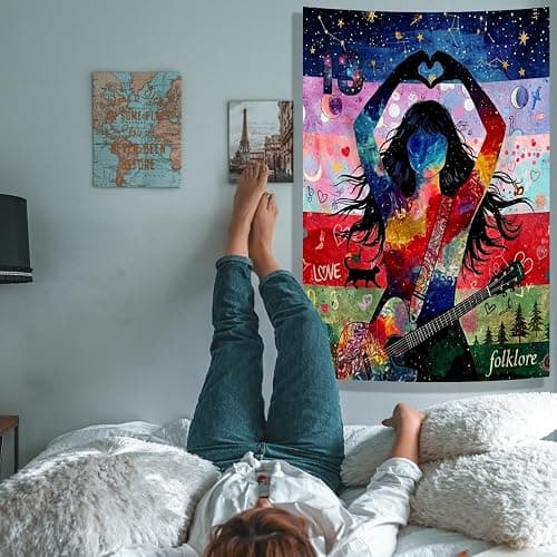 Pop Music Icon Wall Art Tapestry Poster - Heart Hand & Guitar Design | Hanging for Girls Room Decor, Teen Fan Gifts, Music Lover Bedroom & Party Backdrop - 39"x59" thumbnail 6