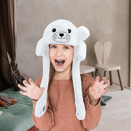 Bubblepompom Animal Hat with Ears Moving Jumping Pop Up Beating Hat Plush Holiday Cosplay Dress Up Funny Gift for Kids thumbnail 5