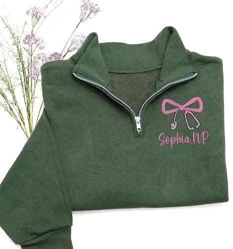 Chillever Personalized Embroidered Nurse Practitioner Quarter Zip Sweatshirt, Custom NP Shirt, Nursing Apparel, NP Graduation Gift 2025, Nurse Appreciation Clothing, Practical Nurse Gifts thumbnail 5