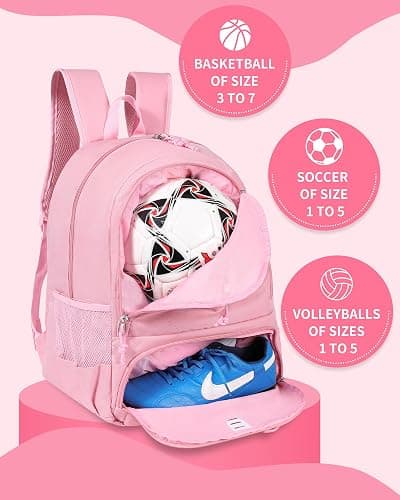 Basketball Bag Backpack for Men Women with Ball & Shoes Compartment 30L Capacity Lightweight Breathable Boys Girls Soccer Ball Bag Backpack Fit Volleyball Football Sports Travel School Gym thumbnail 4