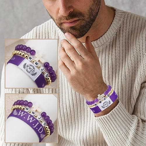 BOMAIL 3PCS WWJD Bracelets for Women Men - Faith Cross Bracelets Set What Would Jesus Do Bible Verse Wristband Bracelets Religious Inspirational Jesus Christian Jewelry Gifts thumbnail 3