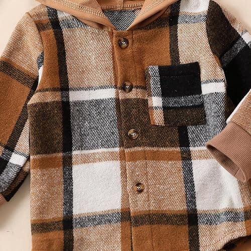 Douhoow Toddler Unisex Baby Clothes Boys Girls Flannel Shirt Tops Plaid Hoodie Sweatshirt + Sweatpants Fall Winter Outfits thumbnail 5