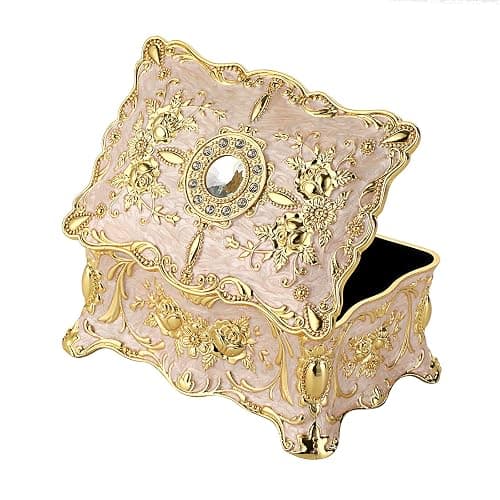 Hipiw Vintage Jewelry Organizer Box - Metal Trinket Storage Box Ornate Treasure Chest Box Jewelry Decorative box Keepsake Gift Box Case for Women,4.9"x3.4"x2.7" thumbnail 7