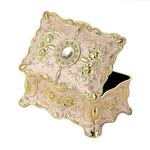 Hipiw Vintage Jewelry Organizer Box - Metal Trinket Storage Box Ornate Treasure Chest Box Jewelry Decorative box Keepsake Gift Box Case for Women,4.9"x3.4"x2.7" - M - Beige thumbnail 8