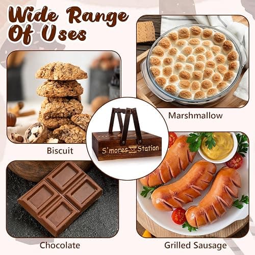 Portable Smores Kit 4 In 1 Smores Caddy Organizer with Handle 6 Pcs 32 Inch Marshmallow Roasting Sticks Dark Brown Smores Basket Tray with Handles Wooden Smores Maker Box with Lid for Camping Outdoor thumbnail 5