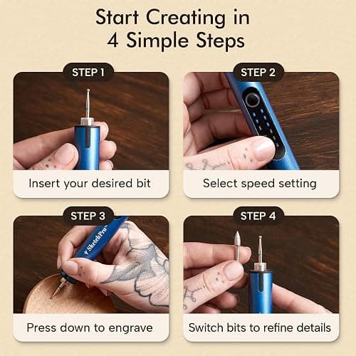 SketchPro Cordless Engraving Pen with LED Light – 3-Speed Precision Etching Tool for Wood, Metal, Glass & Plastic – USB-C Rechargeable, 26 Accessories – Ideal for DIY, Jewelry & Craft Projects thumbnail 5