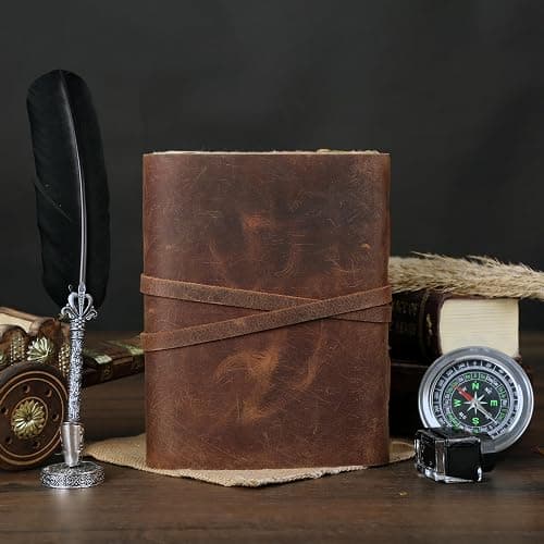 Leather Journal with Unlined Deckle Edge Paper 8x6 inch and Vintage Key | Handmade Writing Notebook Diary | Bound Daily Notepad for Men & Women Medium, Sketch/Writing pad for Artists thumbnail 6