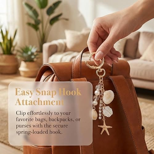 OKKRMGZ Beach Keychain with Gold Starfish and Seashell Charms Coastal Bag Charm Keychains for Women Cute Beachy Purse Accessories Sea Shell Travel for Ocean Lovers and Coastal Vibes thumbnail 4