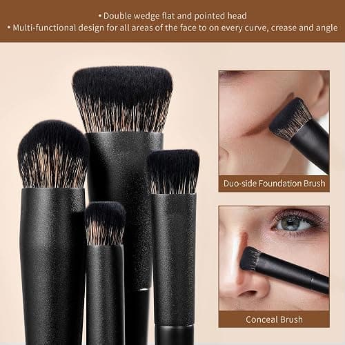 Jessup Makeup Brushes Set Jessup Make up Brushes 14Pcs Black Kabuki Foundation Eyeshadow Contour Concealer Powder Eyeliner Crease Eyebrow Blending Brush with Gift Box, T336-G thumbnail 3
