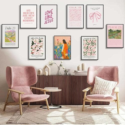 9pcs Christian Wall Art Bundle in Pink Bible Verse Paintings Pictures Wall decor Jesus Poster Printing Artworkfor Girls Room Christian Housewarming Gift Fashionable college style Home Decoration thumbnail 4