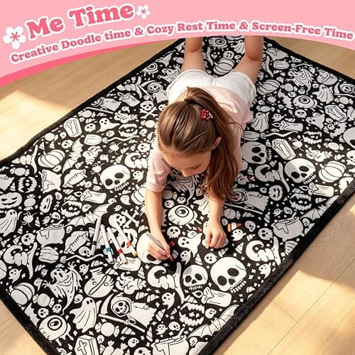 ROYAMOON Halloween Boo Washable Coloring Blanket Kit for Kids & Adults | 20 Washable Markers, 40x60 Inch, Ages 3+, Reusable Arts and Crafts Gift, Ideal for Family Decor, Daily Use and Travel thumbnail 4