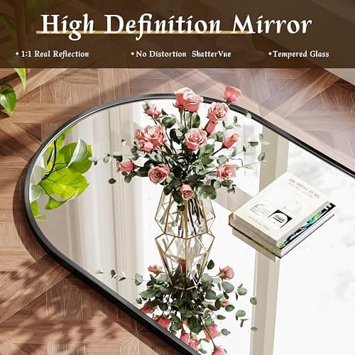 BEAUTYPEAK Full Length Mirror 58"x18", Arched Standing Mirror with Metal Frame, Floor Large Body Mirror for Bedroom, Entry, Bedroom, Living Room, Black thumbnail 3