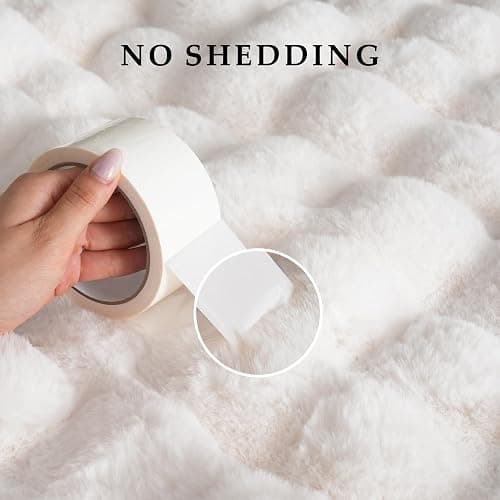 BENVWE Faux Fur Throw Blanket for Couch Bed - Fluffy Soft Thick Bubble Blanket for Living Room Home Decor - Mothers Day Birthday Gifts for Women, Cream White, 63" x 80" thumbnail 6