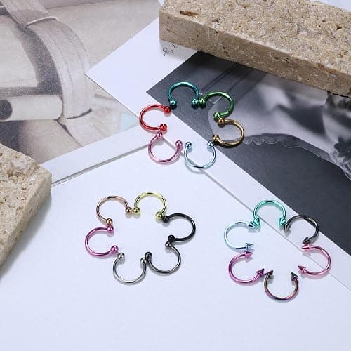 JOERICA 32PCS 16G Horseshoe Septum Rings Stainless Steel Nose Circular Barbells Rings Cartilage Tragus Helix Eyebrow Colorful Daith Earring Piercings Body Jewelry Ball/Arrow 8mm 10mm thumbnail 7