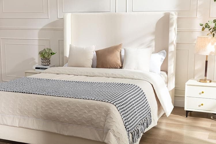 NTYUNRR California King Size Upholstered Bed Frame, 54" Tall Headboard Wingback Platform Bed Frames, Elegant Simplicity/Strong Wood Slats Support/No Box Spring Needed/No Noise, Beige Boucle thumbnail 4