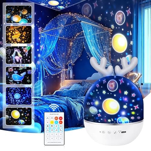 URAQT Star Light Projector with Music, Night Light Kids with Remote Control&Timer, 360° Rotation Star Projector Night Light with 4 Light Modes/6 Projection Themes/7 Brightness/8 Kinds of Music(Deer) thumbnail 2