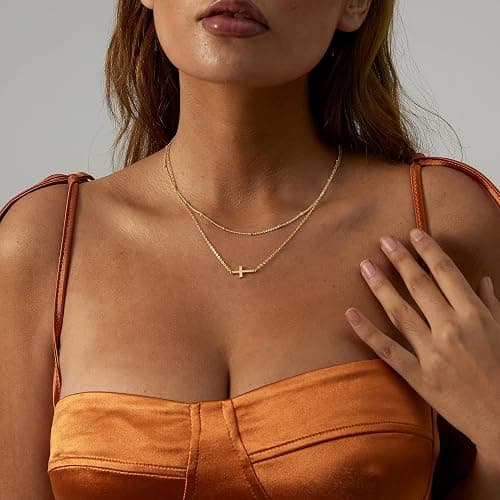 Modernplus Gold Layered Necklaces for Women, Dainty Layering Chain Necklace Stackable Pendant Choker Necklaces Trendy Jewelry Gifts - 2 Layer-cross thumbnail 7