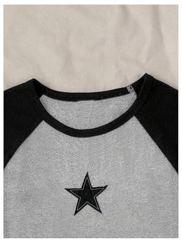 RoseSeek Girl's Star Patchwork Color Block Crop Tops Short Sleeve Crew Neck Ribbed T Shirts thumbnail 5