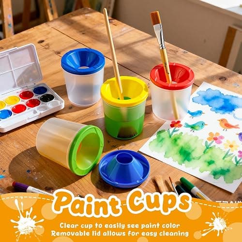No Spill Paint Cups, 48pcs Paint Cups with Lids for Kids Suitable for Kids Paint, Spill Proof Paint Cups are Ideal for Classroom Art Supplies and Crafts, Durable Paint Cups with Lids(4 Colors) thumbnail 4