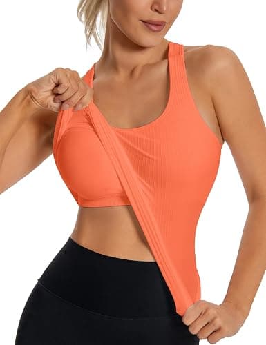 MathCat Seamless Workout Tank Top for Women with Built in Bra, Padded Racerback Ribbed Athletic Yoga Camisole - Image 1