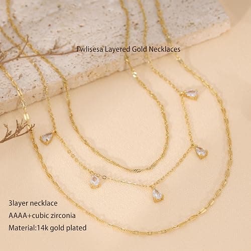 Fwlisesa Layered Necklaces for Women, Dainty Gold Necklace Stack 14k Gold Plated Layering Cubic Zirconia Choker Necklaces for Women Trendy Simple Layered Gold Necklace Set Fashion Jewelry thumbnail 6