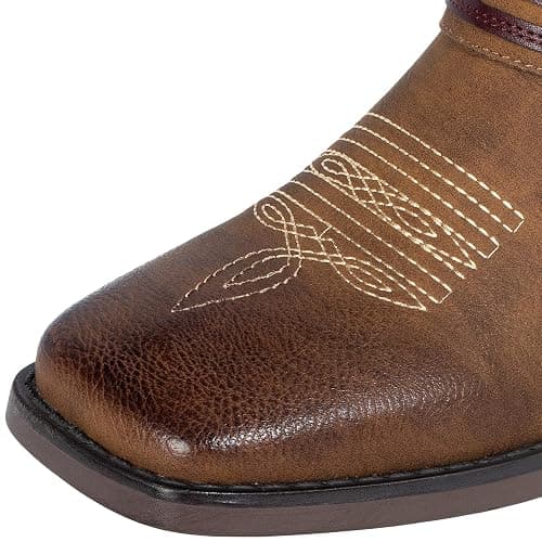 J's.o.l.e Women's Fashion Wide Square Toe Western Cowgirl Cowboy Boots Mid Calf Brown thumbnail 4