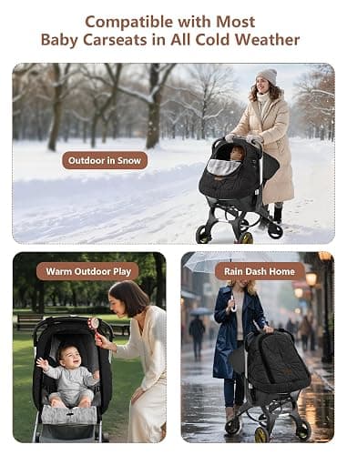 Car Seat Cover Baby Winter: Sprouterie Carseat Canopy for Babies - Infant Cold Weather Shield with Zipper Peeping Window Warm and Cozy Waterproof Universal Fitted Black for Boy Girl Neutral Newborn thumbnail 7