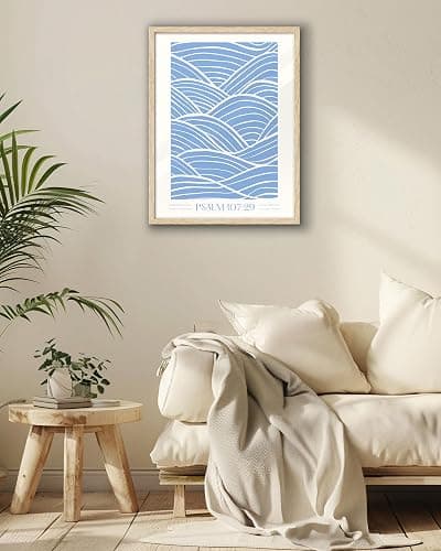 EcoHest 12x16 in Psalm 107:29 Ocean Waves Christian Framed Wall Art | Natural Oak Wood Frame with Canvas Wall Art, Scripture Bible Verse Decor for Bedroom, Living Room, Office, Church, 1Pack thumbnail 7