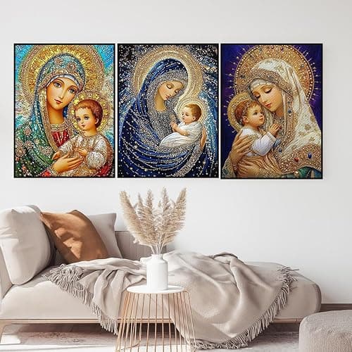 CHWGLFGG 5D Diamond Art Kits for Adults Beginners, 3 Pack Virgin Mary Diamond Painting Kits, DIY Full Round Drill Paint by Diamonds Dot Gem Art for Adults, Home Wall Decor 12x 16 Inch thumbnail 4