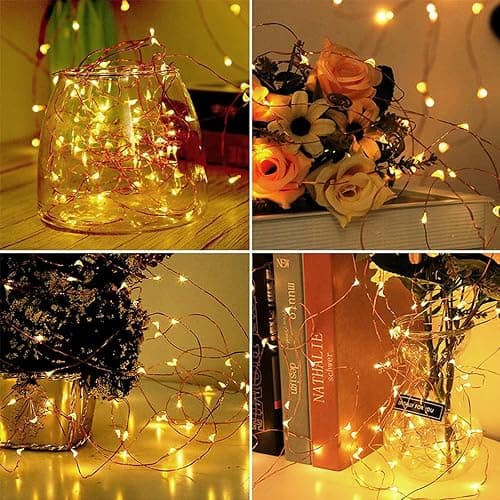 Jsdoin Guirlande lumineuse à 50 LED et à piles en fil de cuivre pour éclairage intérieur et extérieur, chambre, décoration de mariage, fête, Noël, décoration d'arbre (Blanc chaud, 1 pièce 5M50Leds) thumbnail 7