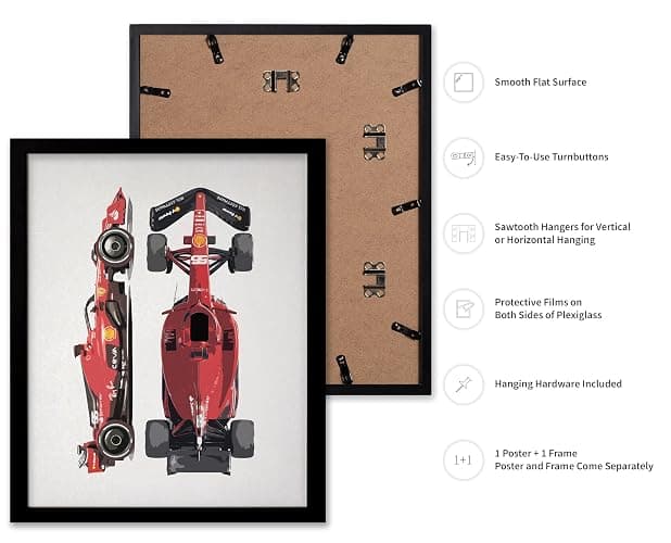 Poster Master Vintage Illustration Poster - Retro Sports Print - Race Car, Leclerc, Sainz, Cars, Driver, Fan - Gift for Athlete, Friend - Wall Decor for Home, Dorm, 8x10 Black Framed thumbnail 2