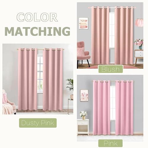 KOUFALL Bubble Gum Pink Blackout Curtains for Girls Room, Cute Light Pink Nursery Curtains Girl, Princess Black Out Girly Curtains for Kids Bedroom, 2 Panels, 52 Inch Wide x 84 Inch Long thumbnail 2