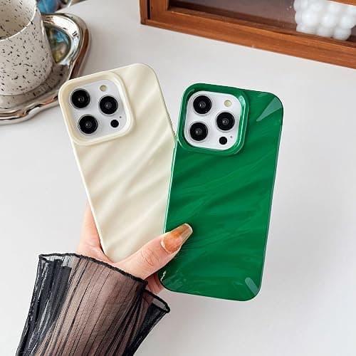 Caseative for iPhone 15 Pro Case,Water Ripple Pattern Curly Wave Shape Soft Phone Case (White) thumbnail 3