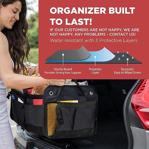 TRUNKCRATEPRO Trunk Organizer For Car, Suv, Truck | Premium Adjustable Multi Compartments Collapsible Car Trunk Organizer With Securing Straps & Non-Slip Bottom (Large Size, Black) thumbnail 3