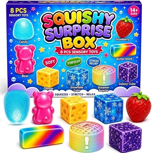Squishy Box Mystery Set (#H) | 8 Pcs Squishies, Soft Squeeze Fidget Toys, Malt Sugar Blind Box, Fun Gift for Kids Teens and Adults - Image 1