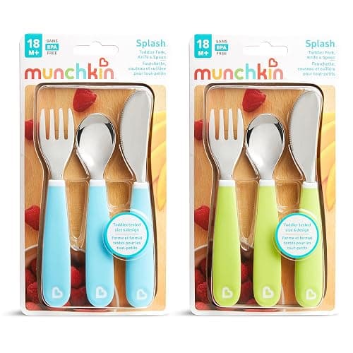 Munchkin® Splash™ Toddler Fork, Knife and Spoon Utensil Set, 6 Pack, Blue/Green thumbnail 4