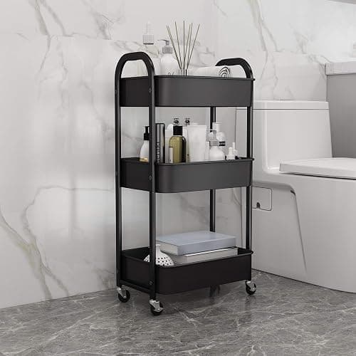 3-Tier Rolling Utility Cart with Caster Wheels,Easy Assembly, for Kitchen, Bathroom (Black) thumbnail 6