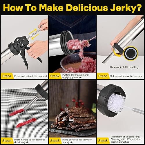 Artcorner Professional Jerky Gun for Ground Meat | 2.5LB Capacity Jerky Maker Kit with 5 Attachments, 2 Brushes & Storage Net (Food Grade) thumbnail 5